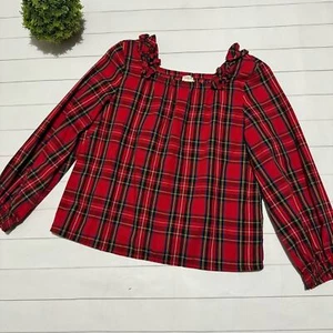 Crew Cuts And Ed Plaid Christmas Holiday Square Neck Blouse Girls Size Large - Picture 1 of 2