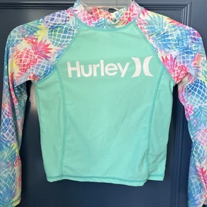 Hurley Girls - Size M Size 8-10 Long Sleeve Rash Guard Floral Pineapple UPF 50+ - Picture 1 of 13
