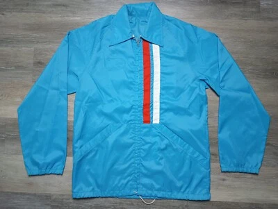 Chaqueta cortavientos de carreras años 60 70 de colección rayas azul cielo talla XL abrigo estación de bomberos Foto 1 de 4