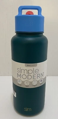 Botella de agua simple moderna Summit 32 oz de acero inoxidable con tapa de pajita verde nueva Foto 1 de 4