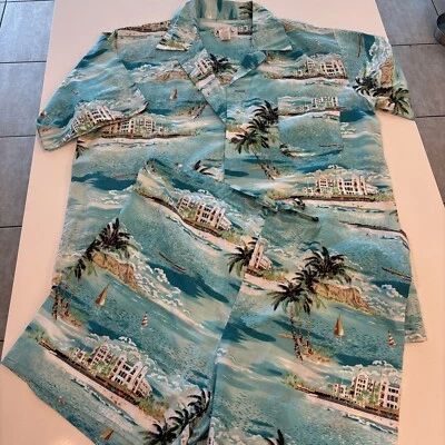 Nick & Nora Mens Pajama Set M 100% Cotton  MCM Tropical Palms USA - Image 1 of 4