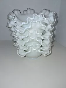 Vintage Fenton Silver Crest Double Crimped Ruffle Edge Milk Glass Bowls lot of 6 - Picture 1 of 8