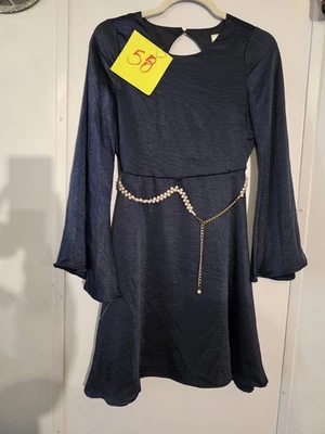 Cinturón perlado vestido azul para niñas de ediciones raras talla 24 mangas campana Foto 1 de 4