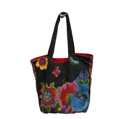Bolso grande Laurel Burch gato y mariposa negro rojo Foto 1 de 4