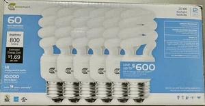 Box of 7 Compact Fluorescent Bulbs 800/825 Lumens 13W/14W equiv 60W Soft White - Picture 1 of 3