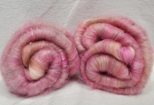 2 Carded Art Batts 3.125 Oz Alpaca BL Merino Top Wool Hand Dye Silk Fiber Pink - Picture 1 of 22