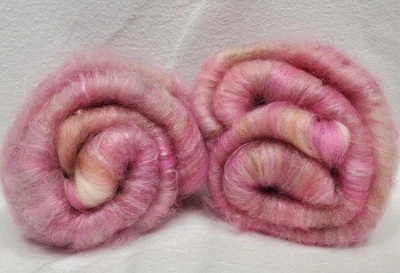 2 Carded Art Batts 3.125 Oz Alpaca BL Merino Top Wool Hand Dye Silk Fiber Pink - Image 1 of 4