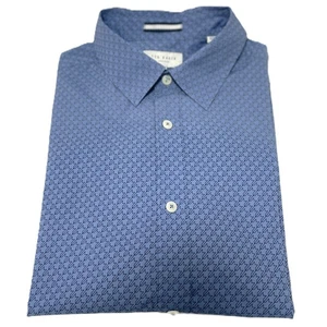 Ted Baker Mens Shirt 100% Cotton Blue Houndstooth Pattern Uk Size Large - Picture 1 of 17