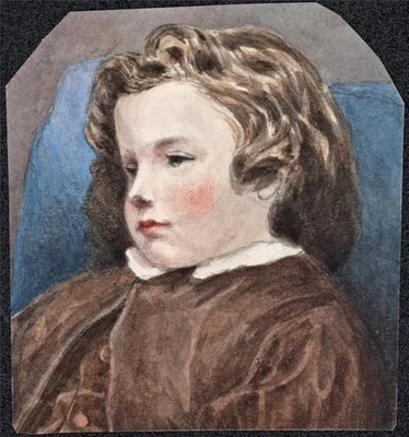 Portrait Of A Young Child Victorian Miniature Watercolour Painting 19th Century - image 1 of 3