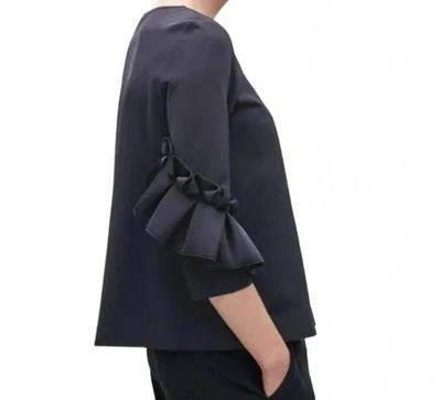 COS Women's Navy Blue Blouse with Pleated Ruffle Sleeve Detail - Size Medium - Image 1 of 4