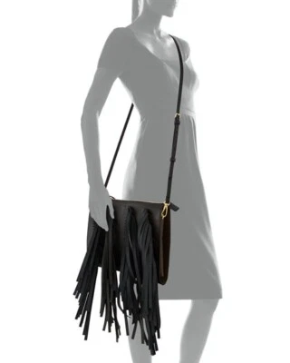 Bandolera Marni con flecos negra de cuero mate con cremallera bolso de hombro de gran tamaño NUEVO Foto 1 de 4