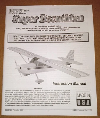 Dynaflite Super Decathlon RC Plane Manual Instructions  DECGP04 - Image 1 of 4