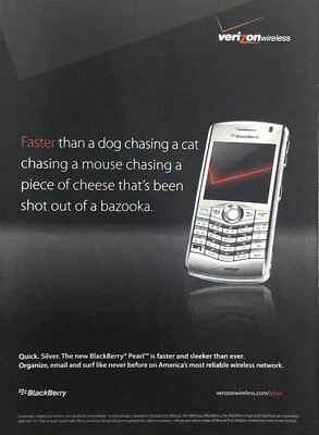 2007 Verizon Wireless PRINT AD Blackberry Pearl Smartphone Quick Silver Faster - Image 1 of 4