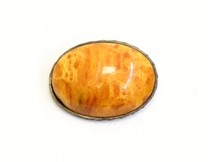 BROCHE ANTIGUO NATURAL ANTIGUO YEMA DE HUEVO CARAMELO ÁMBAR BÁLTICO - PLATA 875. - Imagen 1 de 7