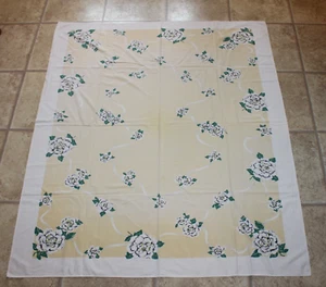 Vintage Tischdecke - gelb Basic innen mit weißen Rosen & Bändern 51 x 59 3/4 - Bild 1 von 5