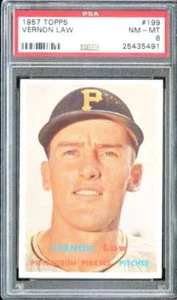 1957 TOPPS #199 VERN LAW PSA 8 PIRATI - Foto 1 di 2