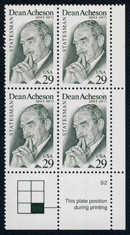 #2755 29c Dean Acheson, Plate Block [S2 LR] Mint **ANY 5=FREE SHIPPING** - Image 1 of 1