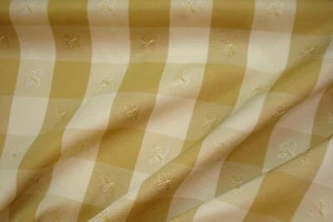 Vtg 1 of 5 yds P Kaufmann Fabric Drapery Gold cream Plaid w/ Bee 54" w BTY - Picture 1 of 6