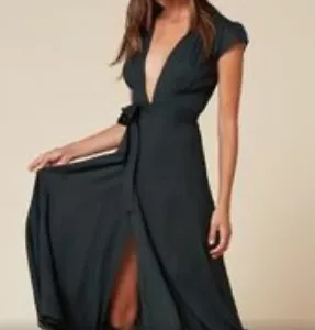 Reformation Maxi Wickelkleid Damen Größe M dunkelgrün Chiffon romantisch feminin - Bild 1 von 12