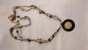 Amazing Vintage Boho Necklace Glass Clay Bench Work Beads Cow Bone Brass Pendant - Picture 1 of 6