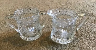 "Juego de plato de azúcar y crema de vidrio americano temprano borde de diente de sierra de 4"" difícil de encontrar" Foto 1 de 4