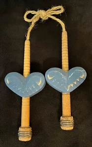 Primitive Spindle Heart Folk Wall Art Rustic Wooden Decor Hanging Handmade 12 in - Picture 1 of 4