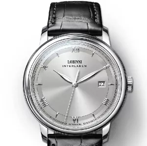 New LOBINNI Men's Watch Business Full Automatic Leather Watch - Silver White - Picture 1 of 10