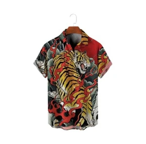 *NEW *Tiger Print Hawaiian Style  Japanese Shirt Button Up AOP multicolor Sz.XL - Picture 1 of 3