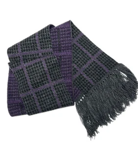 NUEVO CON ETIQUETAS Lauren Ralph Lauren Bufanda Lana Pata de Gallo Púrpura Gris Largo Borlas Unisex - Imagen 1 de 11