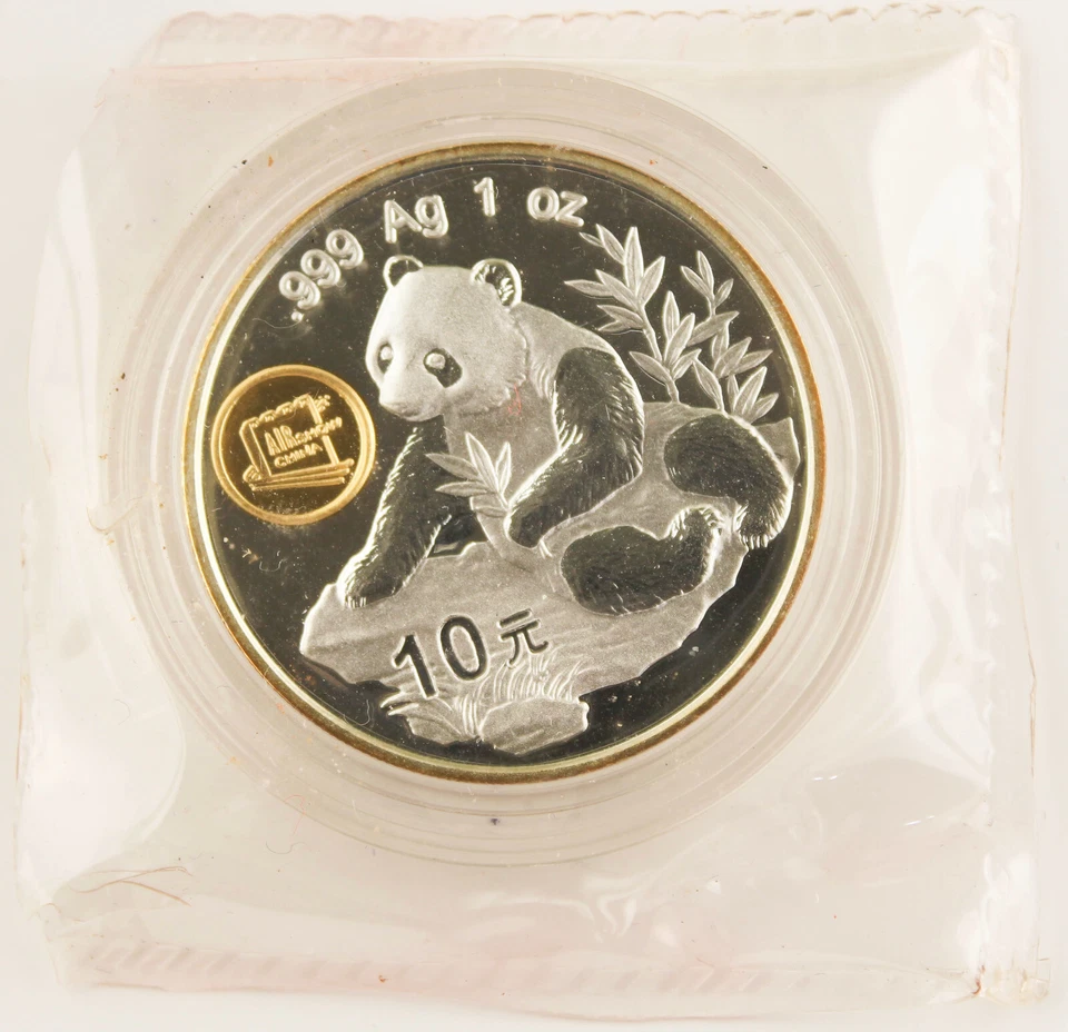 China 1997 1 Oz 999 Gold Plated Silver Panda 10 Yuan Coin Beijing Aviation Expo - Image 1 of 3