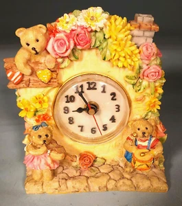Teddy Bear Clock Trio of Bears Playing Musical Instruments on Cottage - Picture 1 of 6