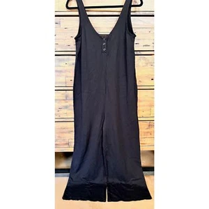 MATE The Label Tencel Lounge Henley Cropped Black Jumpsuit Sz S - Picture 1 of 7
