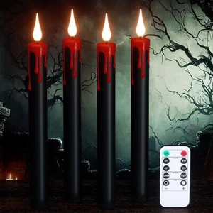 Halloween Flameless Taper Candles Flickering with Remote Control Battery Ope - Picture 1 of 7