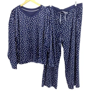 XL 2 piece Womens Navy Blue Polka Dot V-Neck Pajama Set Loungewear GUC - Picture 1 of 10