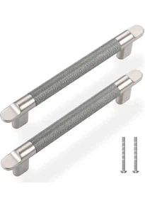 10 Pack Cabinet Drawer Pulls 5" Hole Center Knurling Diamond Pattern Grey/Brush - Picture 1 of 6