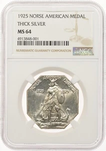 1925 Norse American Medal NGC MS64 Thick Silver - Picture 1 of 3
