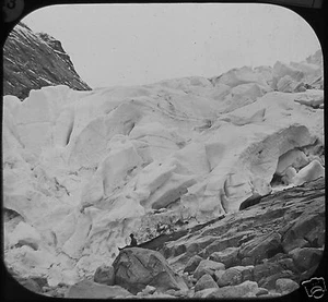 Linterna mágica de vidrio tobogán NORDFJORD PIE DEL GLACIAR BRICKSDAL C1888 FOTO NORUEGA - Imagen 1 de 2