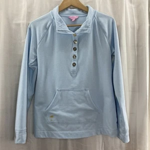 Lilly Pulitzer Captain Popover Sweater Gold Button Front in Boho Blue SIZE M MED - Picture 1 of 9