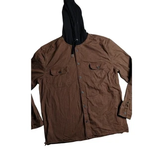 Aeropostale Men's XL Brown Canvas Button-Up Hooded Shirt Jacket Flannel Style - Picture 1 of 9