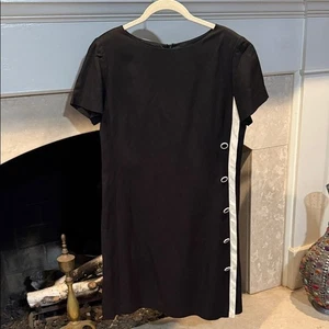 Talbots Linen Blend Black Dress with White Side Accents Size 6 - Picture 1 of 5
