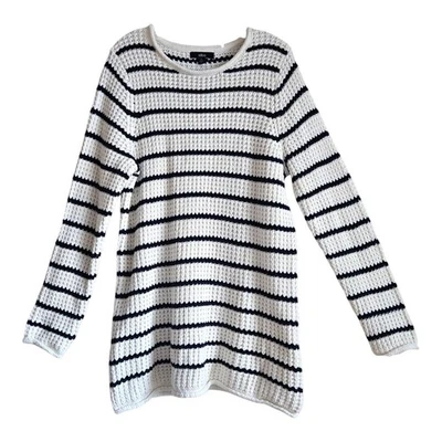 Suéter túnica ELLOS M para mujer 14 azul marino blanco a rayas manga larga busto 42" Foto 1 de 4