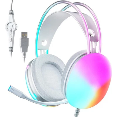 RGB Gaming Kopfhörer Stereo Headset mit Mikrofon 2,2m Kabel Für PC/PS4/ Xbox One - Bild 1 von 4