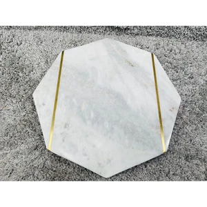 Marbled Hexagon Tray Ceramic With Gold Line Plating Table Moveable - Picture 1 of 10