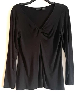 Tahari Black 3/4 Sleeves V Neck with Gathered Knot Top Size Medium EUC ❤️ - Picture 1 of 5