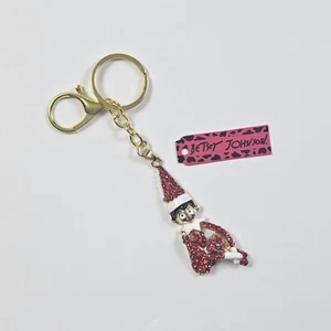 Betsey Johnson rot Strass Weihnachten Elfe Tasche Swag Glitzer Schlüsselanhänger Clip Anhänger - Bild 1 von 3