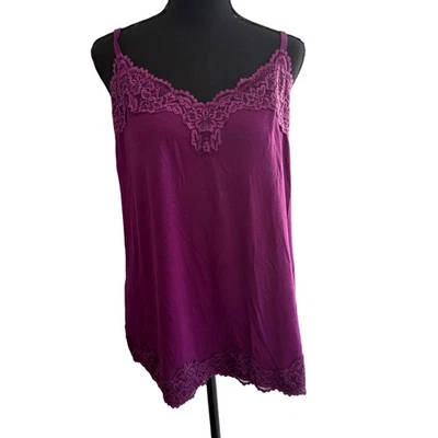 Lane Bryant Purple Lace Trim Cami Top Size 14/16 Stretch Romantic Preppy Y2K - Image 1 of 4