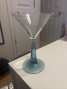 Bombay Sapphire Gin Blue Square Stem Martini Cocktail Glass Bar Ware Etched 7” - Picture 1 of 9