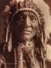 Vintage EDWARD CURTIS American Indian Chief Red Dog GOLDTONE Photo Art 12x16