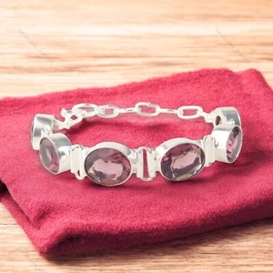 Natural Rhodolite Bezel Easter Daughter Chain Bracelet Jewelry Sterling Silver - Picture 1 of 3
