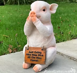More details for cute 22cm pig with &#039;wee wee all way home&#039; sign novelty ornament pig lover gift